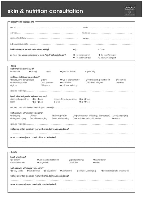 Skin & Nutrition consultationform 50 pcs. (  in Nederlands )